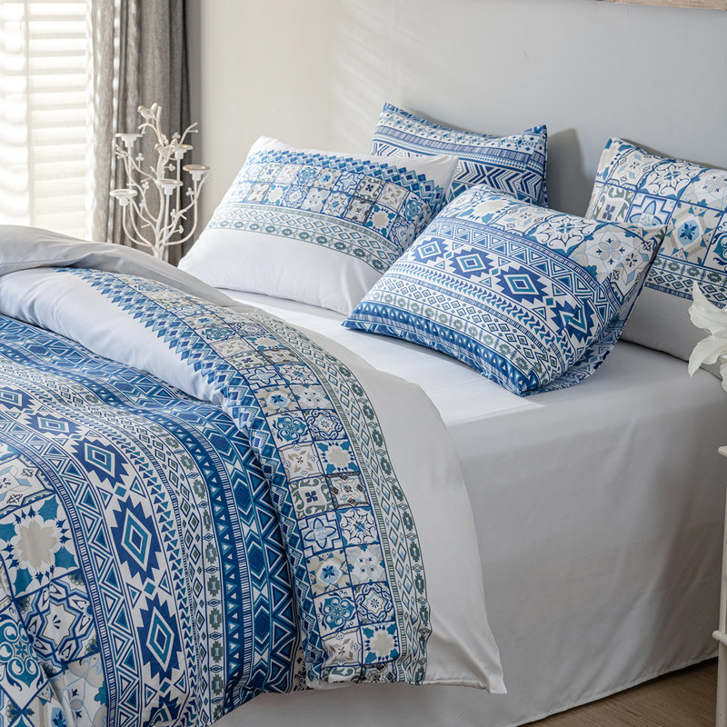 Ensemble de housse de couette en microfibre bleu 3 pièces, Housse de couette grand et 2 taies d'oreiller stan