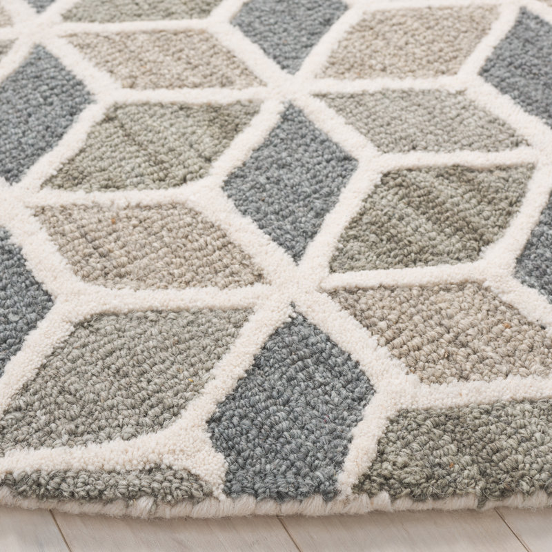 Ebony Hand Tufted Wool/Cotton Geometric Rug in Ivory/Grey, Round 6'