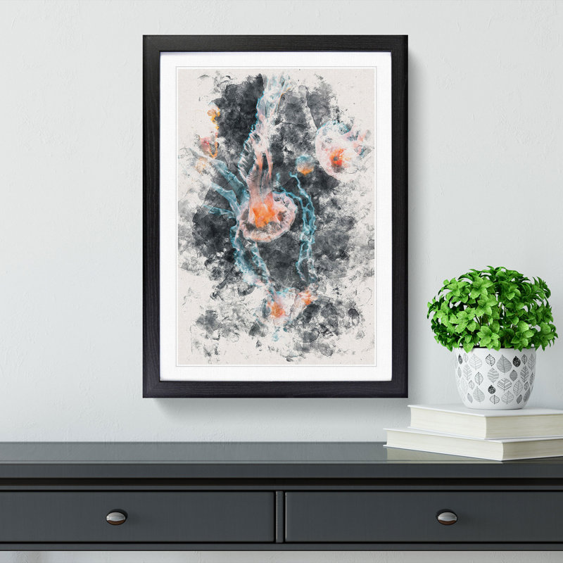 Peach Jellyfish - Framed Print, 33cm H x 24cm W x 2cm D, Black Framed