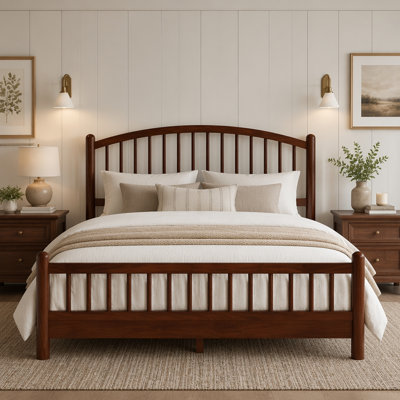 Wooden Platform Bed with Arched Headboard