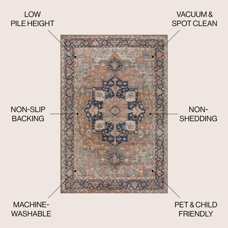 Tapis beige / bleu Sarok, Rectangle 5 pi 3 po x 7 pi 7 po