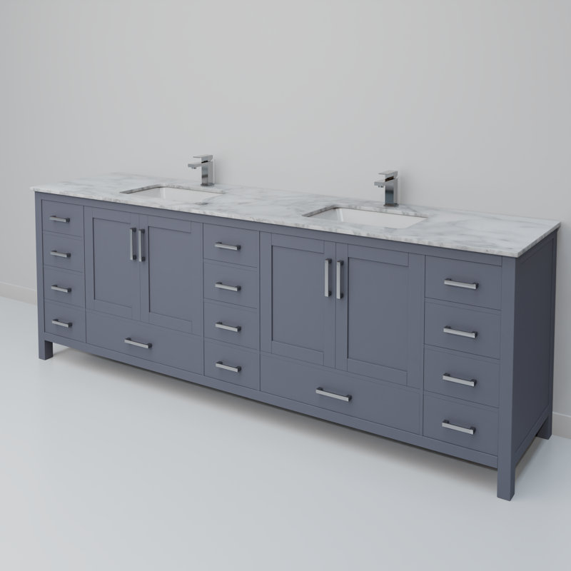 Ensemble de meuble-lavabo double 84 po Jacques, Marbre de Carrare blanc, Gris foncé
