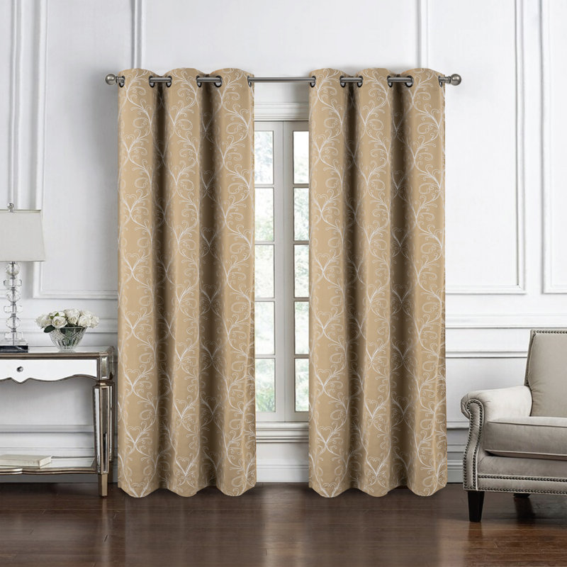 Kinnear Embroidered Room Darkening Window Curtain, Taupe, 54" W x 90" L