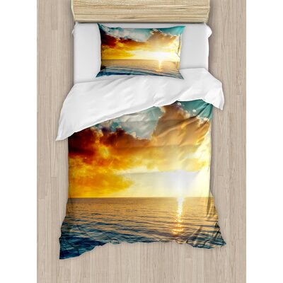 Sunset Long Exposure Magical Horizon Panorama Over Ocean Dramatic Sky Dusk Serene Image Duvet Cover Set -  Ambesonne, nev_25893_twin