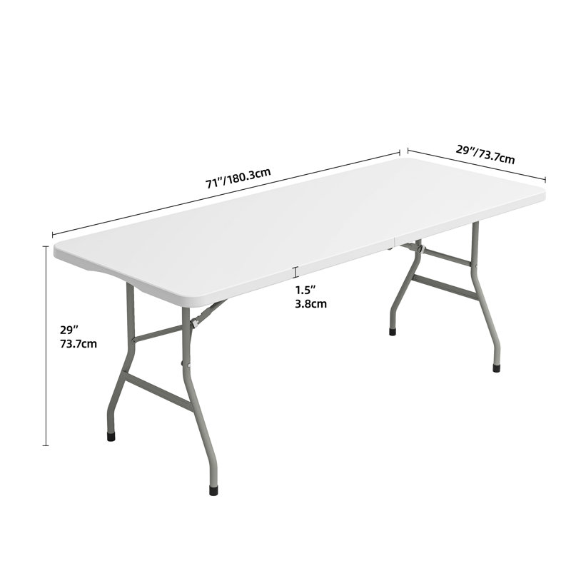 71" White/Black Rectangular Foldable Plastic Outdoor Dining Table, White
