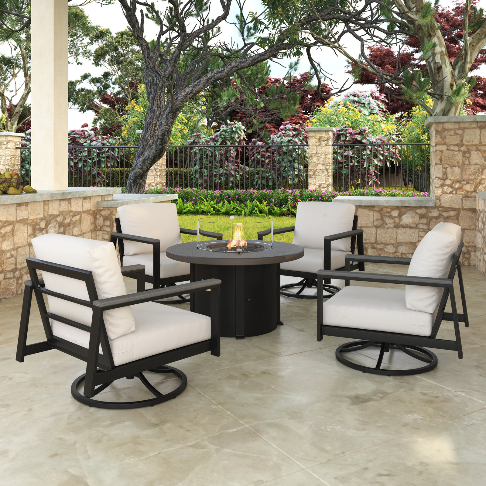 Townsend 5 Piece Multiple Chairs Seating Group with Cushions, Canvas White Sunbrella® Canvas, Gray