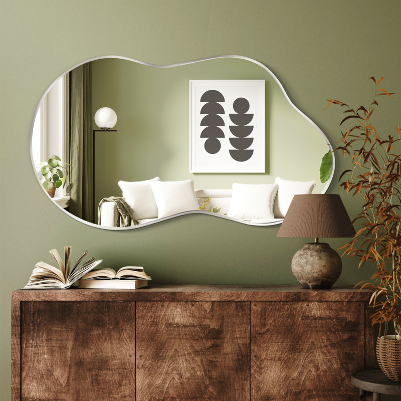 Irregular Metal Framed Wall Mirror, Asymmetrical Mirrors, Sliver, 91 cm H x 60 cm W