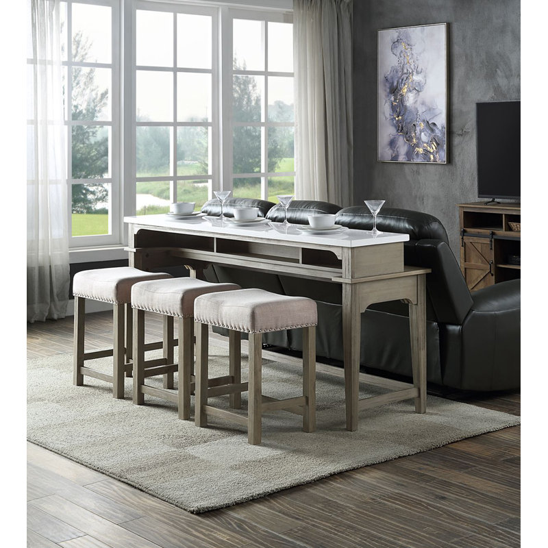 Charlesia 4Pc Marble & Weathered Grey Finish, Rustic Oak