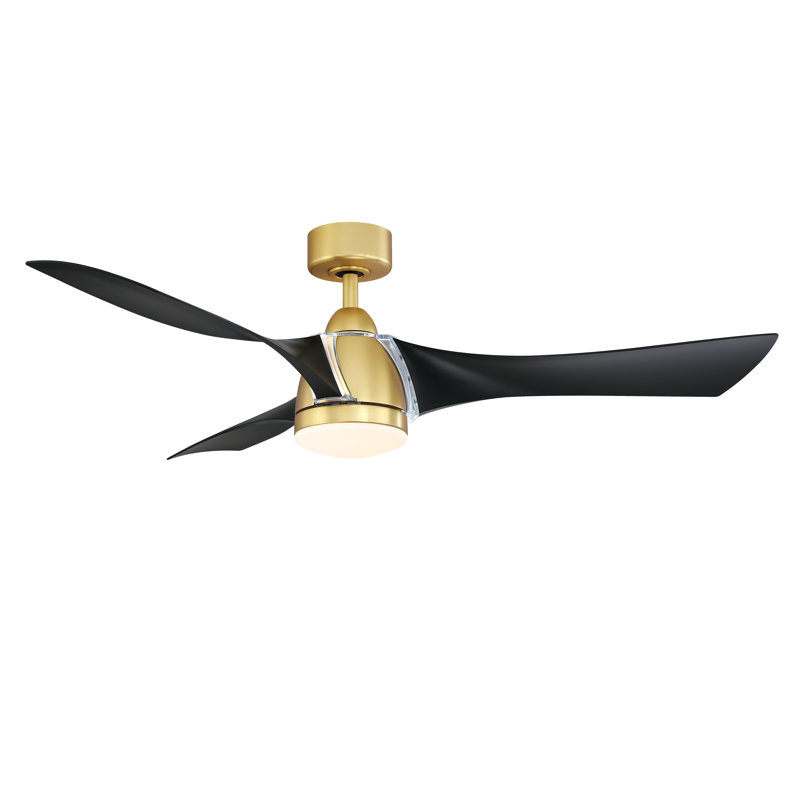 Klear 56 inch Indoor/Outdoor Smart Ceiling Fan with LED CCT Select Light Kit and Remote Control - Brushed Satin Brass with Black blades
