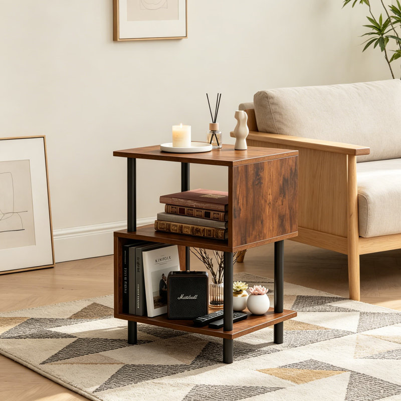 Petite table d'appoint, table de bout et table de chevet avec tablettes en bois à 3 niveaux, structure en métal robuste, capacité de 44 lb par tablette, assemblage facile pour le salon ou la chambre à coucher, paquet de 2