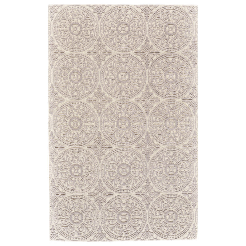 Tapis géométrique en laine / coton touffeté à la main ivoire / gris clair Balfour, Rectangle 2 pi x 3 pi