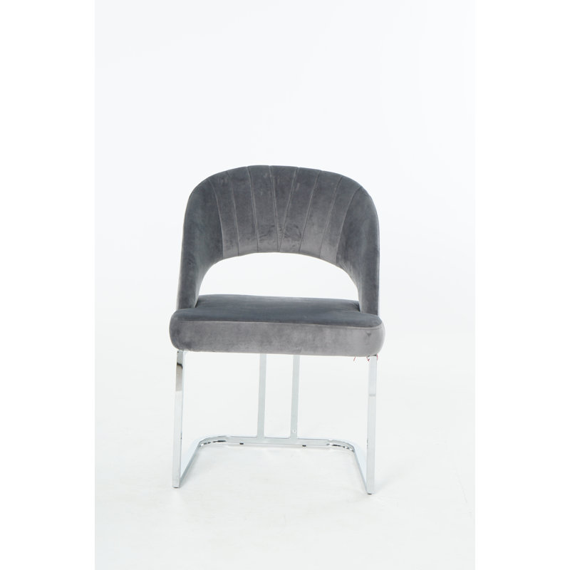 Kates 47cm H Velvet Upholstered Side Chair in Grey, Grey