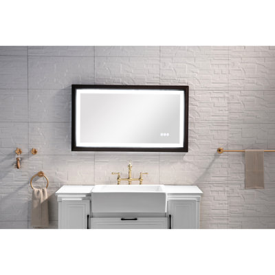 Miroir de salle de bain 40 x 24 pouces à DEL avec cadre en aluminium, fixation murale - brouillard, 3 couleurs, gradation continue, mémoire, naturel / blanc, brun haute définition, bonne décoration à intensité variable, définition et transparent