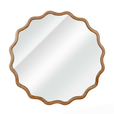 24 inch Wavy Round Solid Wood Frame Decorative Mirror