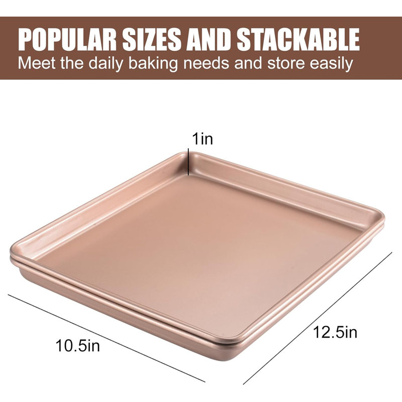 Sheet Pans Cookie Sheet,Small Baking Sheets For Oven Nonstick Set,Cookie Tray Baking Pan Set,12.5Inch,2-Piece,Gold