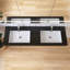 Lavabo de salle de bain mural double 59 po Medunjess, surface solide noire, double lavabo mural-116810372-98387776
