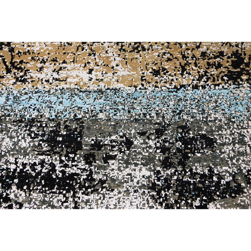 Tapis gris / brun / bleu noué à la main de haute qualité, Rectangle 9 pi x 12 pi