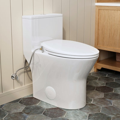 Toilettes monoblocs avec bidet intégré, modèle Los Flexi non électrique, lavage arrière/féminin, hauteur ADA de 45,7 cm (18 pouces), design compact, abattant à fermeture amortie, cuvette allongée, chasse d'eau 1,0/1,28, entraxe de 30,5 cm (12 pouces).