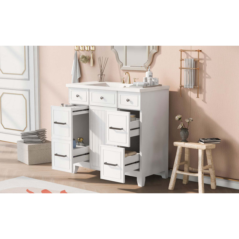 Meuble-lavabo de salle de bain avec comptoir de lavabo, porte à fermeture douce et 3 tiroirs