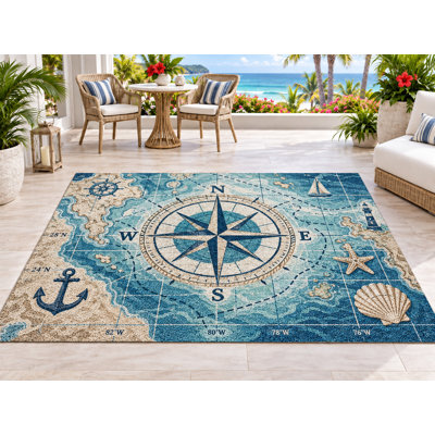 Tapis d'extérieur 152 x 213 cm (5' x 7') Marlin Coral Reef, épais, imperméable, en PVC bouclé, résistant et à séchage rapide, idéal pour terrasse, balcon, entrée, VR et autres espaces de vie.