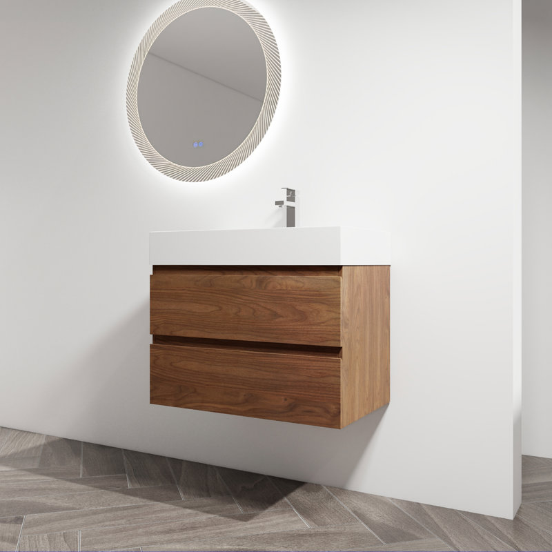 Meuble-lavabo mural 30 po avec lavabo en résine, 2 tiroirs