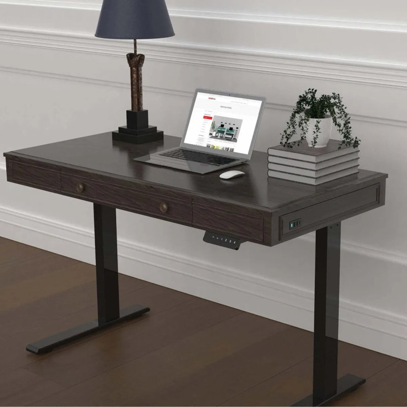 Bureau surélevé électrique à un étage, à 2 étages, avec tiroirs et port USB Latitude Run® (noir)