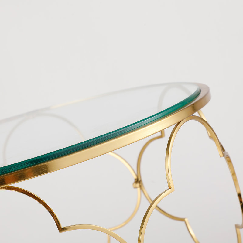 Jadonte Set 2 Round Nesting Gold Metal Glass Top End Side Table