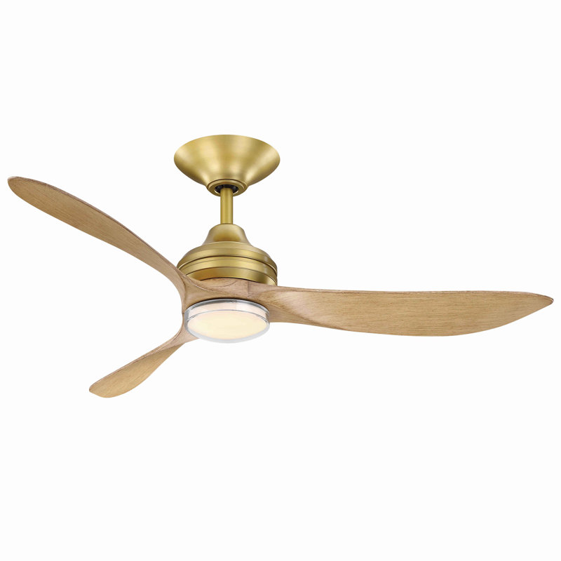 Aviara 60 Inch Indoor/Outdoor Ceiling Fan With LED CCT Select Light Kit and Remote Control, Natural, Brushed Satin Brass