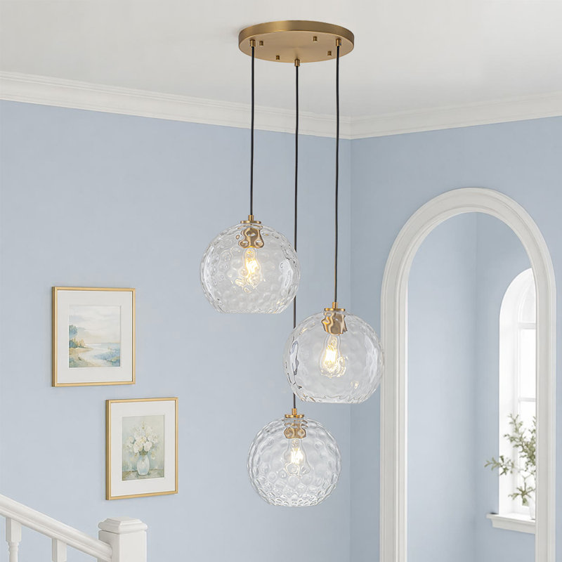 3-Light Clear Hammered Glass Chandelier