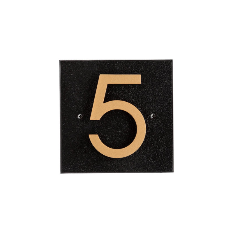 Floating 1-Number Horizontal Sign, Black /w/ Black / Gold Modern Font Number, Yes