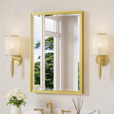 Rectangle Beveled Bathroom Vanity Mirror with Aluminum Frame Accent Mirror Tempered Glass Decorative Mirror