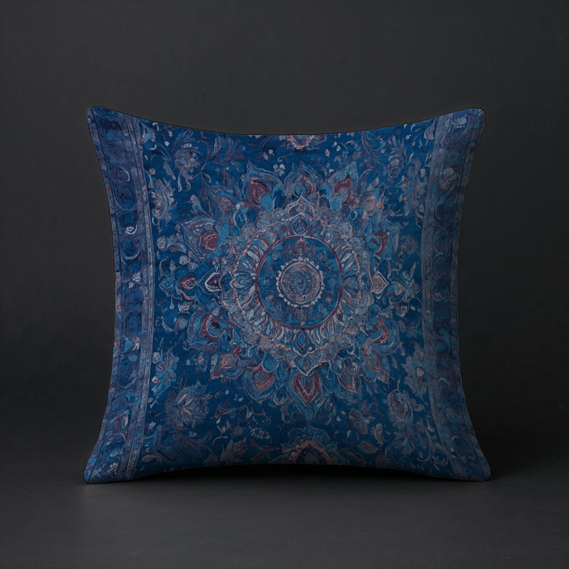 Coussin décoratif intérieur / extérieur gris Modern Modern, Carré 16 po, Bleu oriental oriental