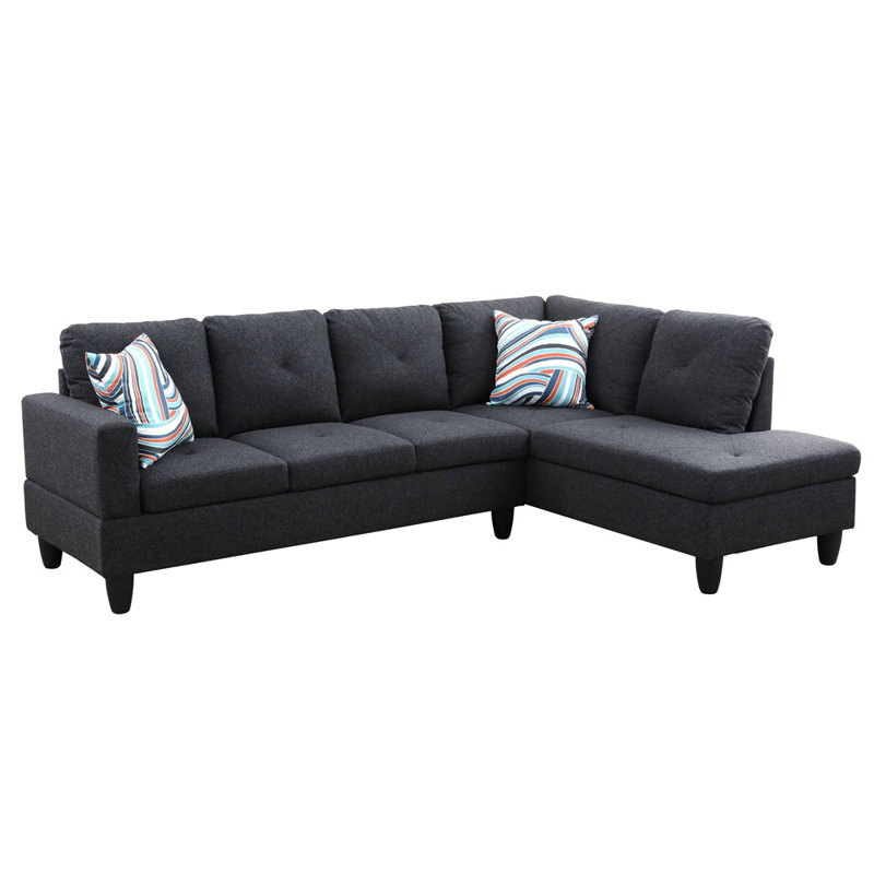 Rafah Upholstered Sectional, Left Hand Facing, Black Linen