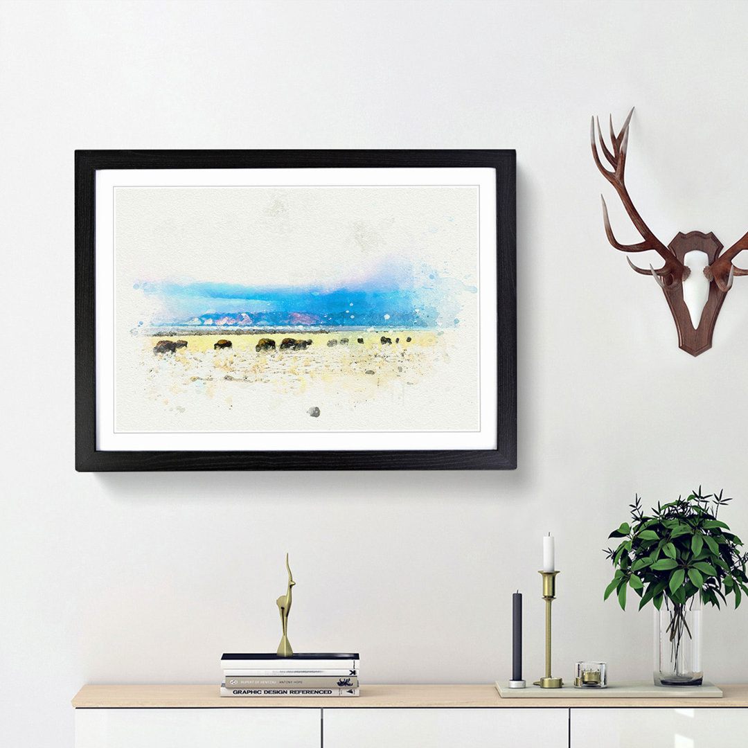 Grazing Bison in Utah in Abstract - Picture Frame Graphic Art Print