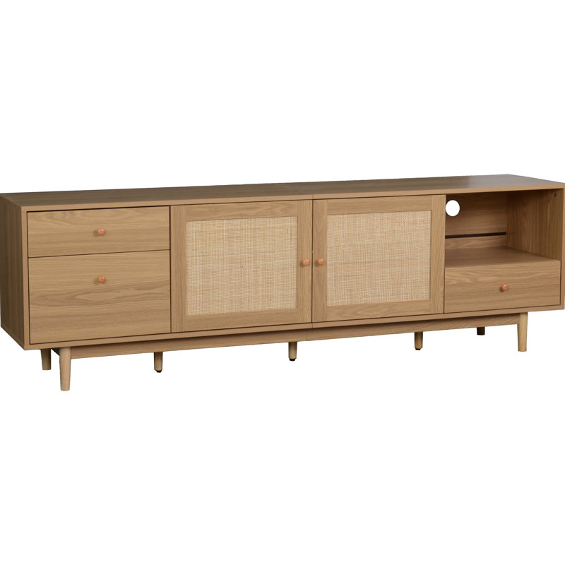 - Console de style télé pour 65 téléviseurs de 85 pouces, bois naturel et support de rangement bien organisé avec portes, compatible 75, média