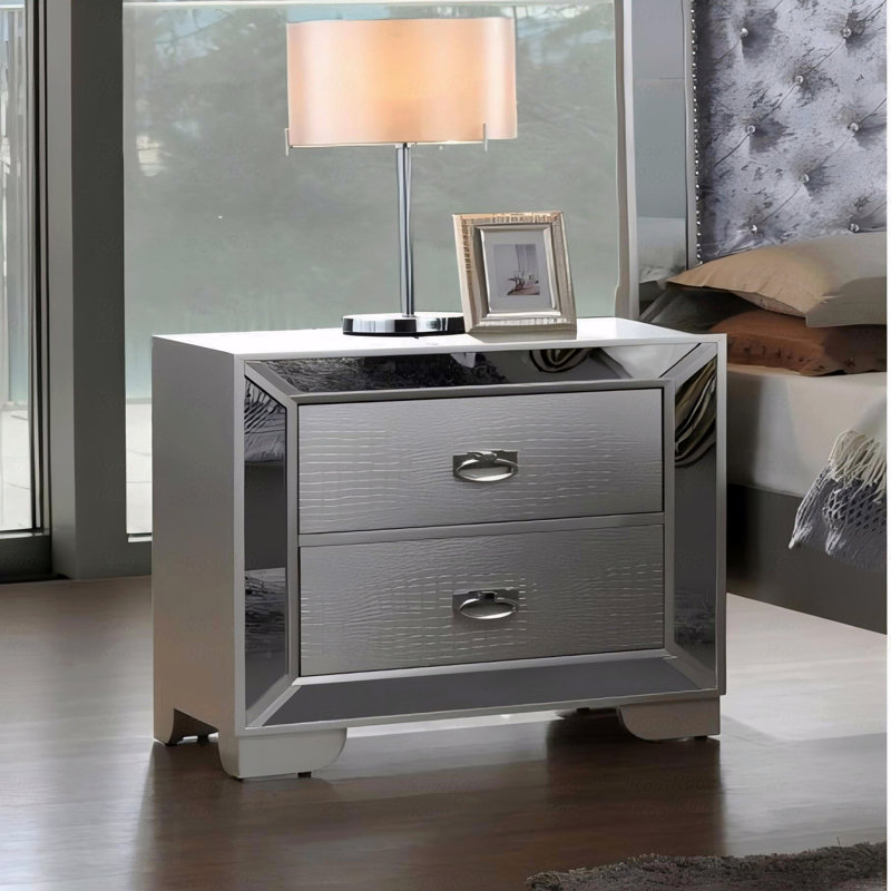 Modern Silver Champagne Bedside Nightstand Table, Champagne