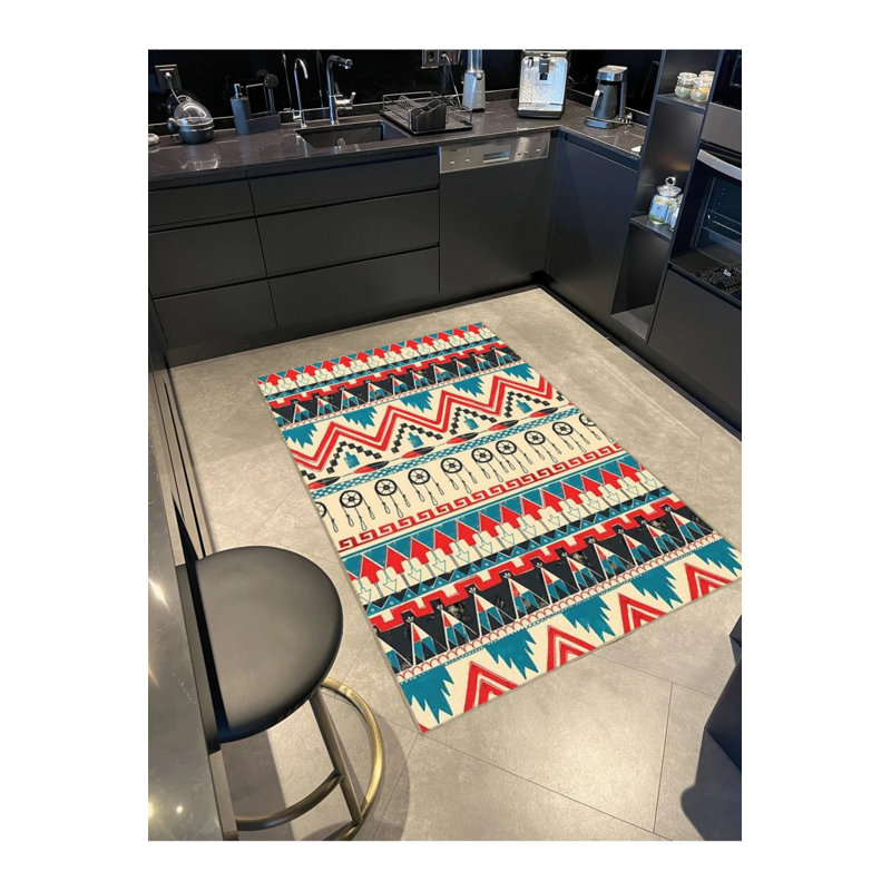 Tapis décoratif moderne à motif géométrique bleu, Rectangle 5 pi 2 po x 7 pi 7 po