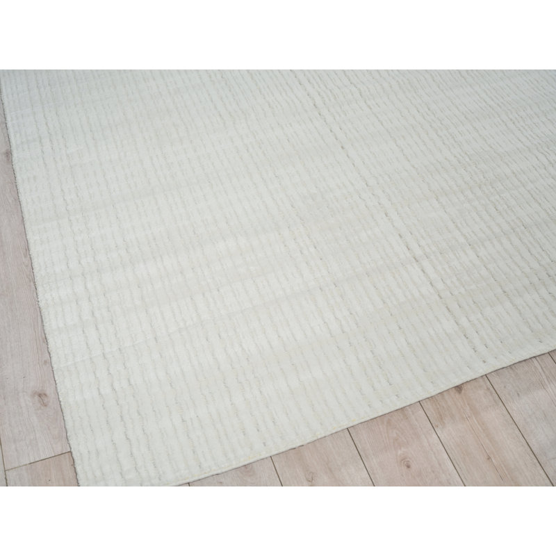 Cabrini Modern Handmade Silky Nylon, White Area Rug, Rectangle 10' x 14'