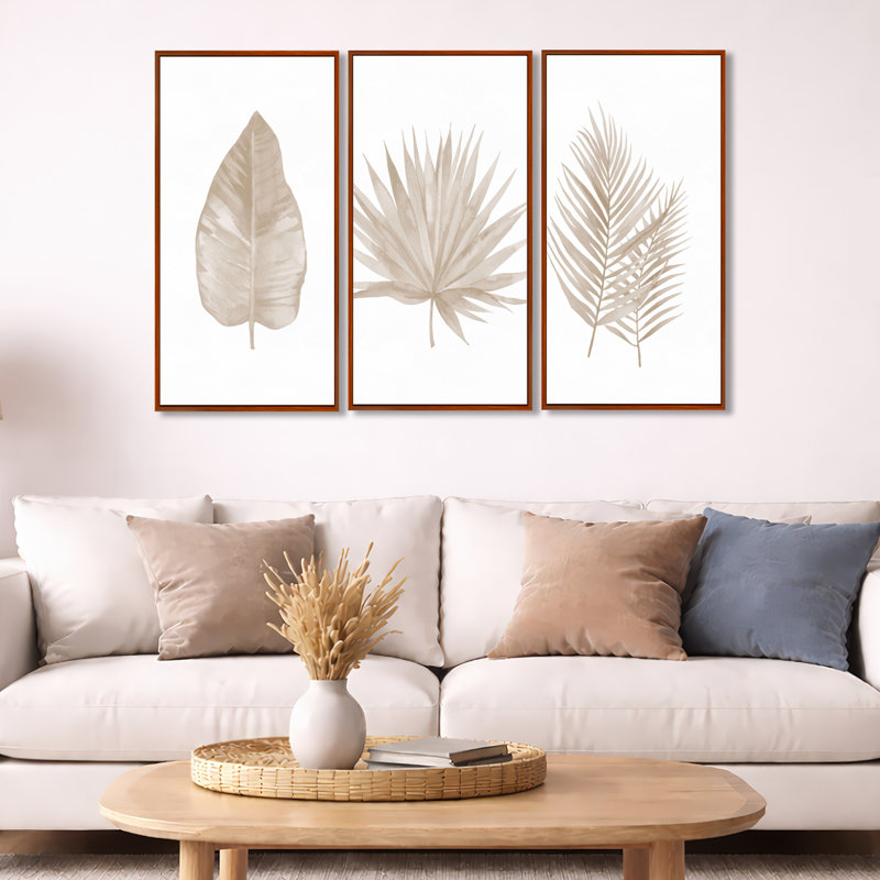 «Tropical Leaf», ensemble d'art mural sur toile, impression de décoration botanique beige - feuilles beige tropical, Brun