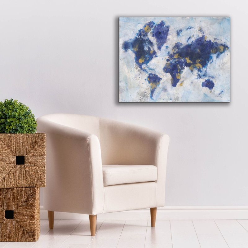 Wrought Studio 'Indigo World Map' by Danhui Nai Canvas Wall Art, H 26 po x l 34 po