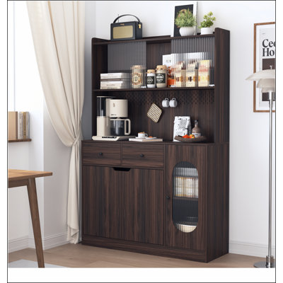71"Tall Kitchen Pantry Storage Cabinet, Large Capacity Display Cabinet with Reeded Glass Doors and Microwave Stand, Bakers Racks with Storage for Kitchens, Pantry, Living Room