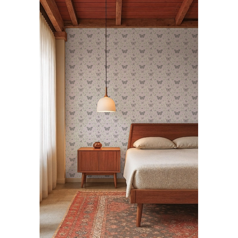 Butterfly Garden - Wallpaper, Dusty Lilac, Premium Paper, Non-Pasted