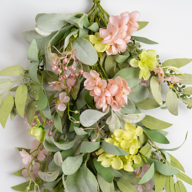 55cm Pink and Green Hydrangea Teardrop Swag