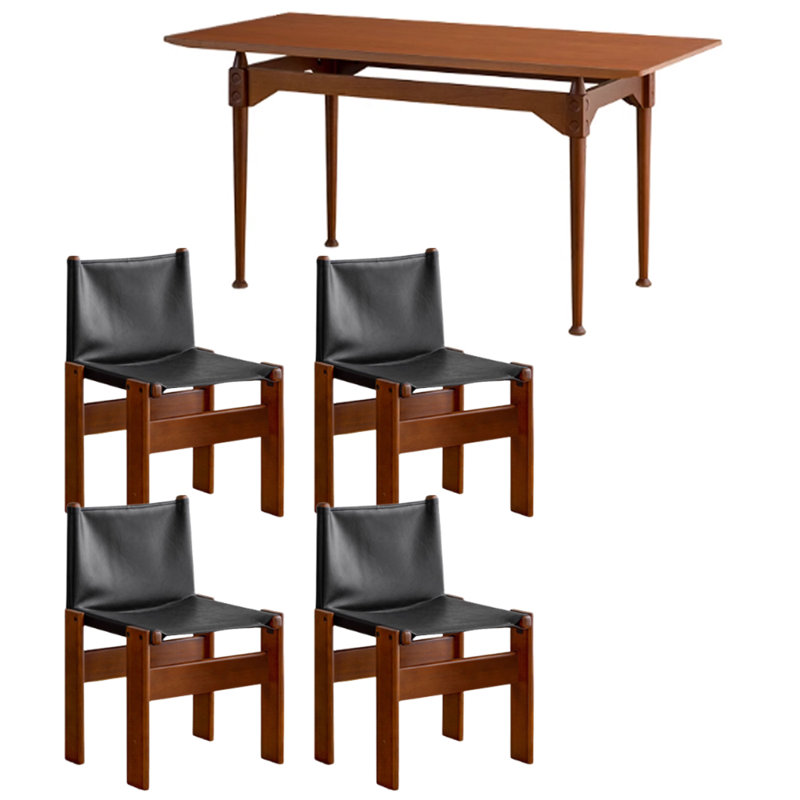 Retro Solid Boxwood Rectangular Dining Table, 29.84"H x 55.11"L x 31.49"W