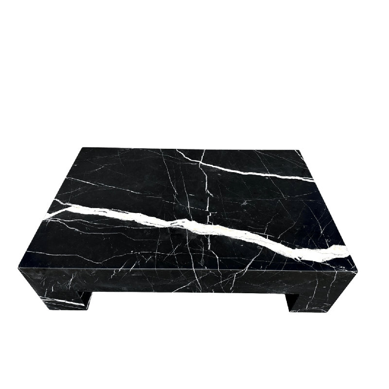 Table basse rectangulaire à quatre pieds en marbre véritable - marbre noir Nero