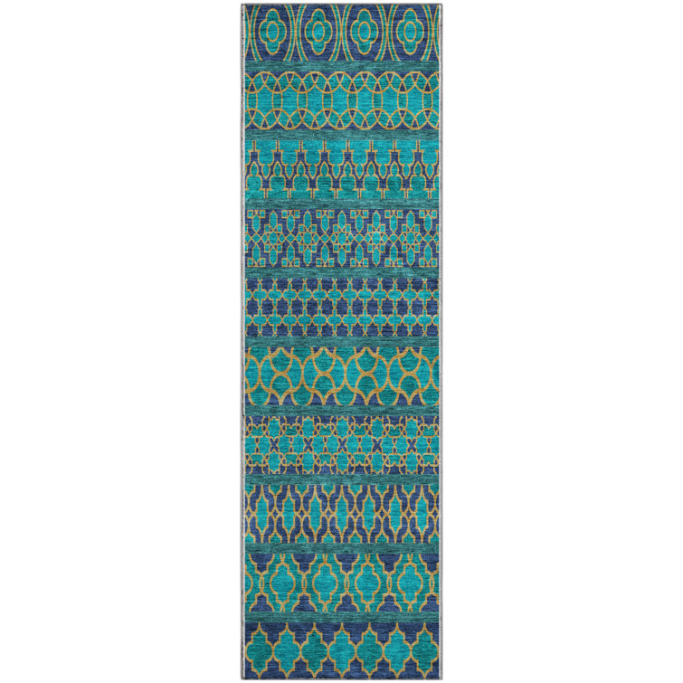 Premium Machine Washable Prisco Teal Rug
