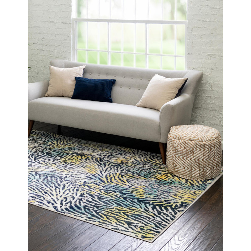 Tapis champêtre et floral de couleur jaune turquoise, Rectangle 2 pi x 3 pi