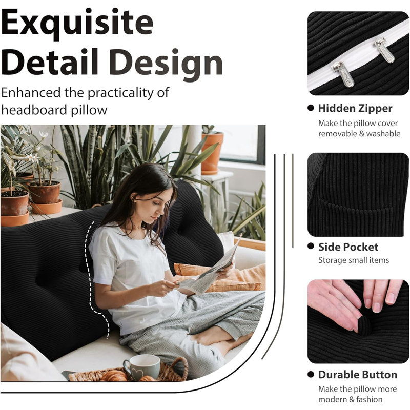 Machine Woven Pillow Case, 50cm H x 200cm W, Black
