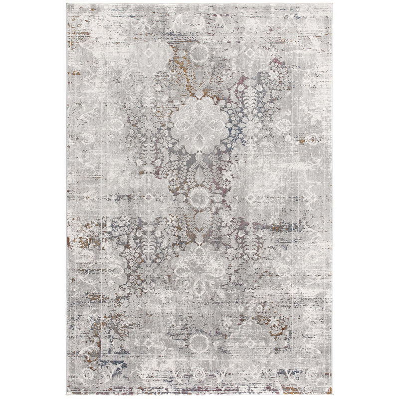 Rug Branch Seren 5' x 8' (5'3" x 7'7") Grey/Beige Distressed Medallion Indoor Area Rug, Comtemporary, High Pile, Stain-Resistant Carpet - Living Room, Bedroom, Dining Room, and Kitchen