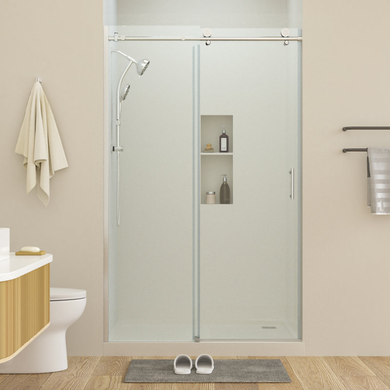 48'' W x 76'' H Shower Screen Enclosure, 8mm Clear Tempered Glass Shower Door with 304 Stainless Steel Tube Track, Reversible Panels